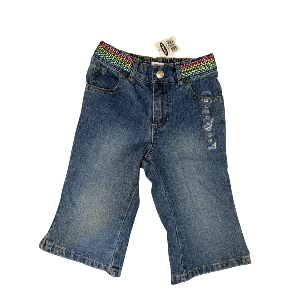 Old Navy Vintage 2005 Girls 3T Rainbow Waist Embroidered Logo Jeans NWT Y2K